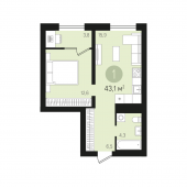 1-комнатная квартира 43,1 м²