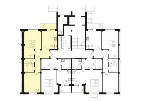 2-комнатная, квартира, 63.1 м²