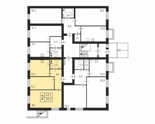 2-комнатная, квартира, 49.1 м²