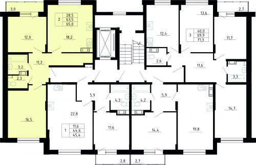 2-комнатная, квартира, 63.5 м²