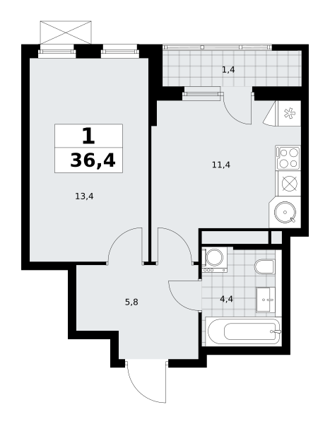 1 комната до 36.4