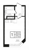 1-комнатная квартира 28,5 м²