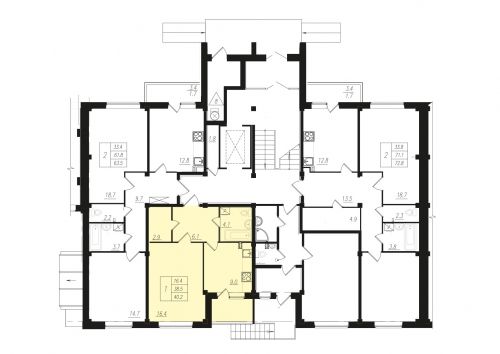1-комнатная, квартира, 38.9 м²