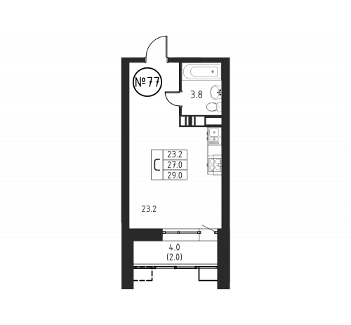 Студия, 29 м²