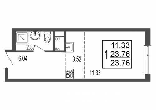 Студия, 24.2 м²