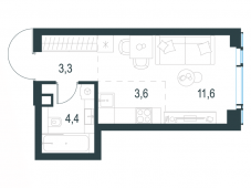 1-комнатная квартира 22,9 м²