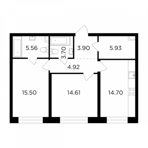 2-комнатная, 68.82 м²