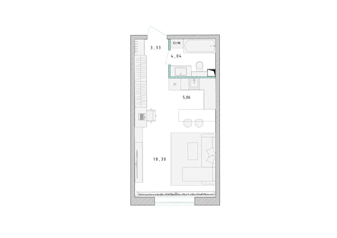 Квартира-студия №275, 30,8 м² за 4,77 млн руб. в ЖК «Серебро» - планировка
