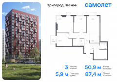 3-комнатная квартира 87,43 м²