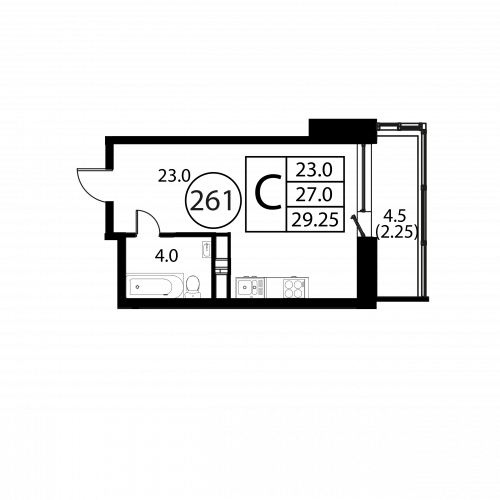 Студия, 29.25 м²