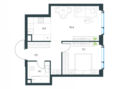2-комнатная, 42.2 м²