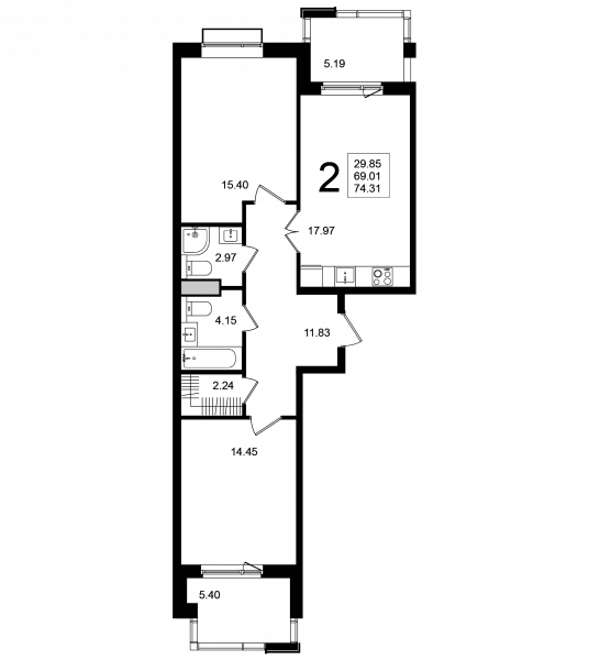 2 комнаты до 74.31