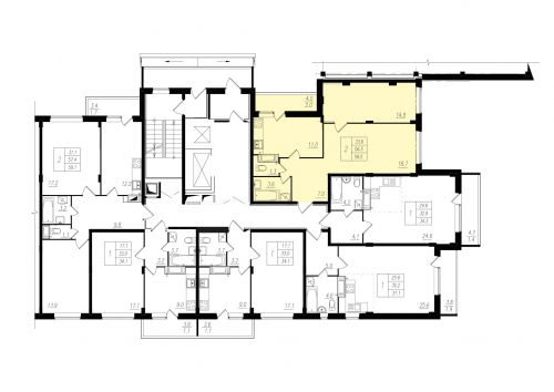 2-комнатная, квартира, 56.6 м²
