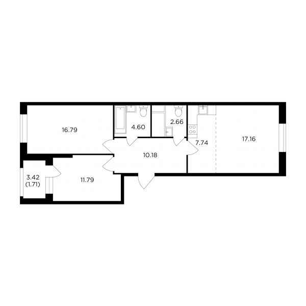 3 комнаты до 72.63