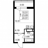 1-комнатная квартира 24,91 м²