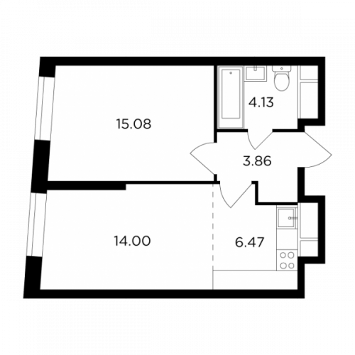 2-комнатная, 43.54 м²