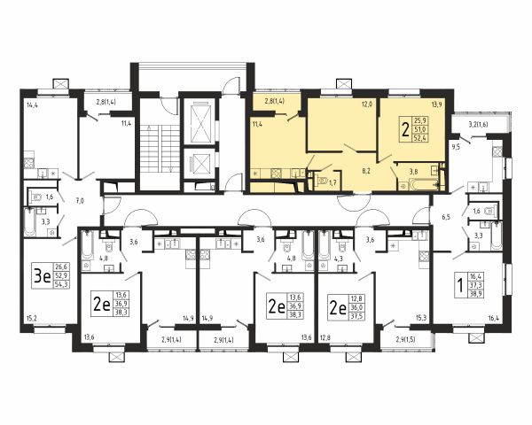 2 комнаты до 52.4
