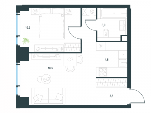 2-комнатная, 41.4 м²