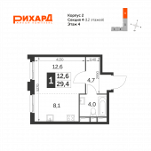 1-комнатная квартира 29,4 м²