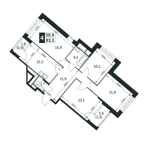 Многокомнатная, квартира, 83.1 м²