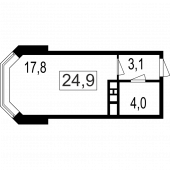 1-комнатная квартира 24.9 м²