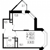 1-комнатная квартира 42,4 м²