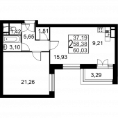 2-комнатная квартира 60,03 м²
