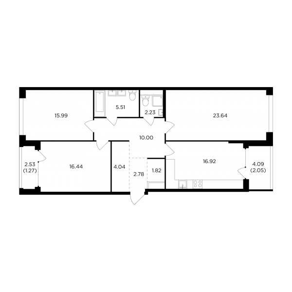 3-комнатная квартира №483, 102,7 м² за 43,69 млн руб. в ЖК «RiverSky» - планировка