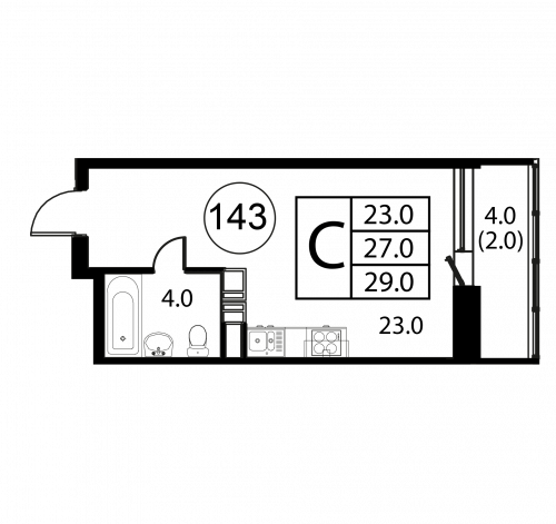 Студия, 29 м²