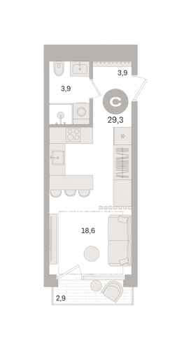 Студия, 29.3 м²