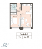 1-комнатная квартира 43,01 м²