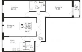 3-комнатная квартира 86 м²