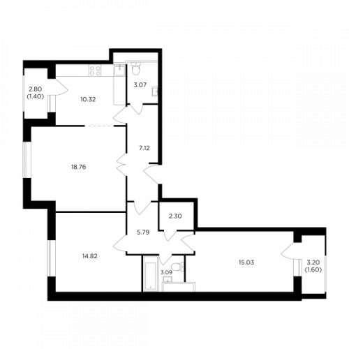 3-комнатная, 83.3 м²