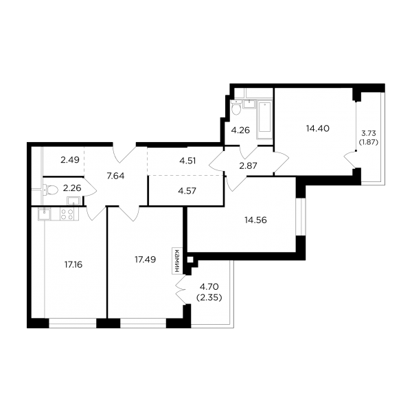 3 комнаты до 96.43
