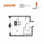 1-комнатная квартира 29,4 м²