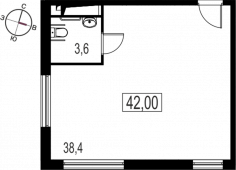 1-комнатная квартира 42 м²