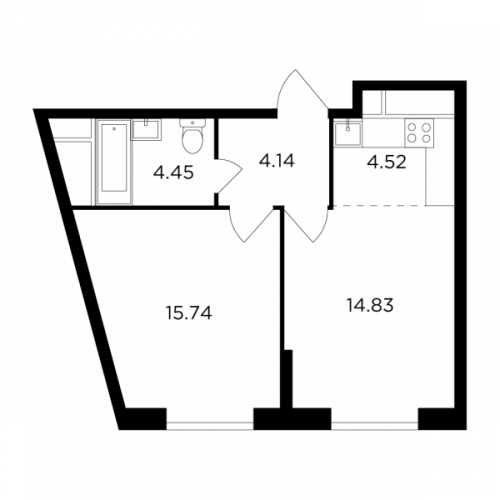 2-комнатная, 43.68 м²