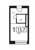 1-комнатная квартира 15,7 м²