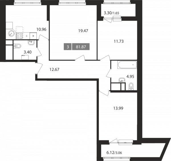 3 комнаты до 81.87