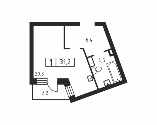 1-комнатная, 31.2 м²