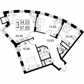 3-комнатная квартира 87,89 м²