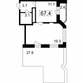 1-комнатная квартира 67,4 м²