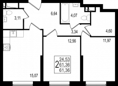 2-комнатная квартира 61,36 м²