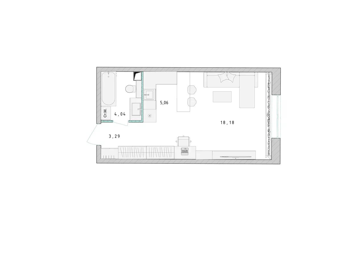 Квартира-студия №453, 30,7 м² за 4,76 млн руб. в ЖК «Серебро» - планировка
