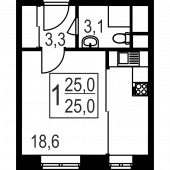 1-комнатная квартира 25 м²