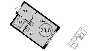 1-комнатная квартира 23,6 м²