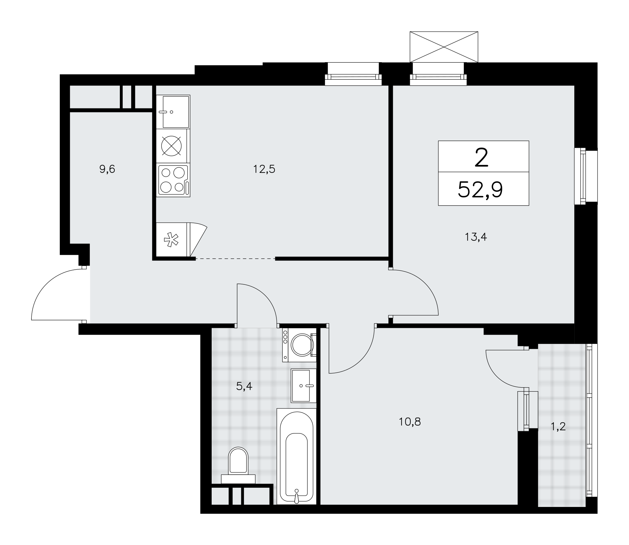 2-комнатная квартира №24К-37.2.2-364, 52,9 м² за 15,31 млн руб. в ЖК «Скандинавия» - планировка