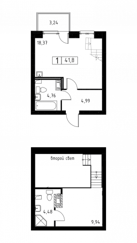 Студия, 41.8 м²
