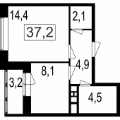 2-комнатная квартира 34 м²