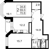 2-комнатная квартира 70,8 м²